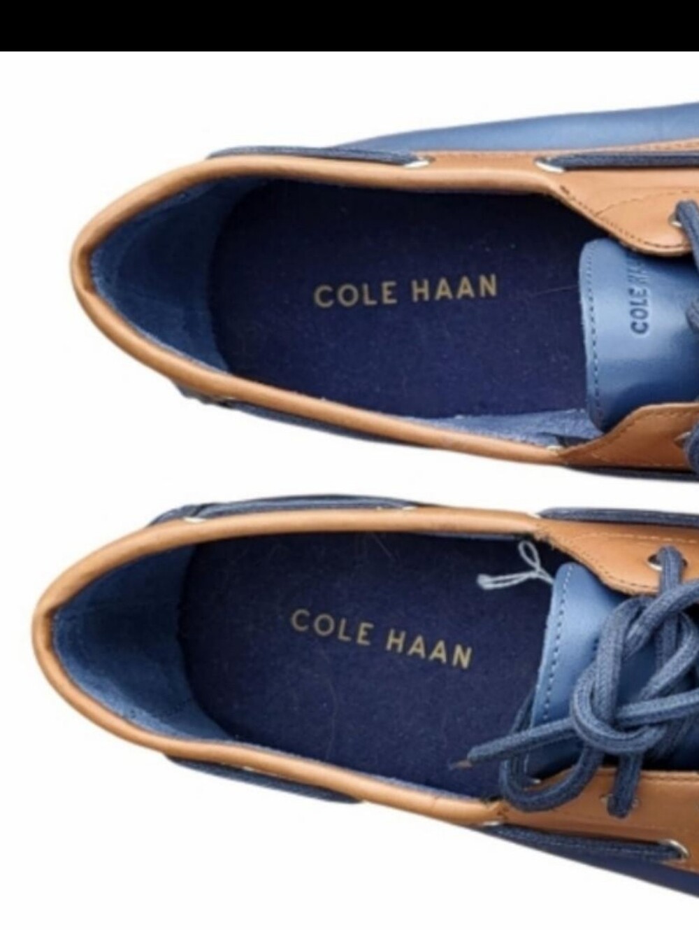 Cole Haan Leather Cornell 2 Eye Blue Brown Boat Shoe Loafer Preppy Dress Men 9 - Picture 4 of 11